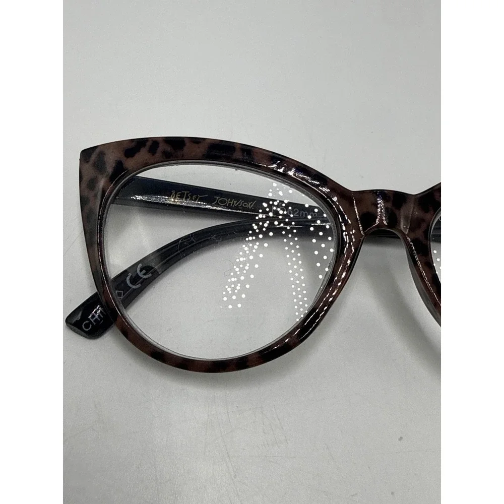 Betsey Johnson MS1021 Leopard Print Cat Eye Eyeglass Frames Black Brown +1.50